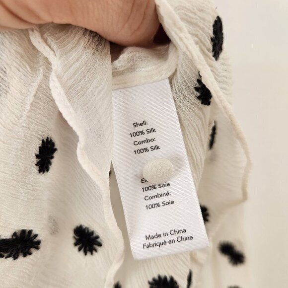 Revolve Elizabeth and James 100% Silk Sheer White Black Peasant Blouse Top Sz XS - Picture 6 of 9